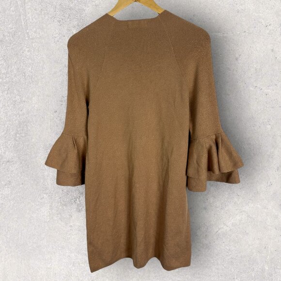 Anthropologie Ruffle Bell Sleeve Knit Dress Tan Womens Size Small Camel Bohemian - Picture 4 of 13